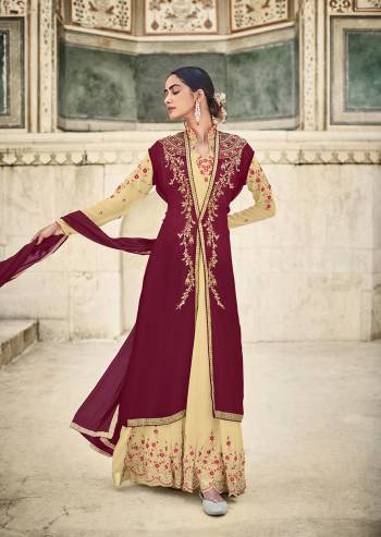 Attrective This Designer Suits In Lovely Color.?Its Pretty Designer Heavy Embroidery Work Top Is Faux Georgette Based Paired Bottom Dull Santoon With Naznin Fabricated Dupatta Which Gives An Attractive To The Dress.Buy Now.