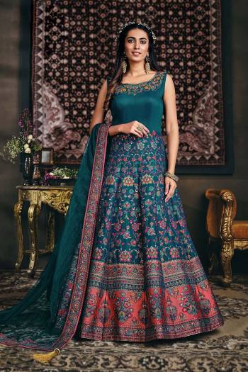 Flaunt Your Rich And Elegant Taste Wearing This Designer Readymade Long Gown With Dupatta In Fine Color. This  Pretty Gown Is Pashmina Silk And Dupatta Are Net Fabricated Beautified With Heavy Multy Color Wevon Jacquard Designer. Its Fabric Is Soft Towards Skin And Easy To Carry All Day Long. 