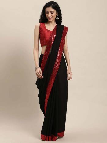 Designer This Partywear Fine Color Saree Paired With Contrasted Blouse.This Saree Are Georgette And Blouse Are Poly Silk Fabric With Designer Sequance Embroidery Work Lace Border. Buy This Pretty Saree Now.