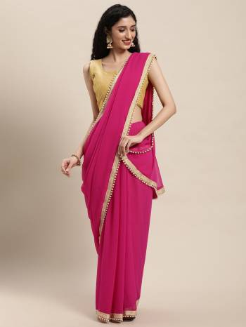 Designer This Partywear Fine Color Saree Paired With Contrasted Blouse.This Saree Are Georgette And Blouse Are Poly Silk Fabric With Designer Moti Work Lace Border. Buy This Pretty Saree Now.