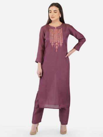 Attrective Looking This Readymade Long Kurti With Pant In Fine Color.  This Kurti And Pant Are Polyster Fabricated Beautified With Designer Embroidery Work. It Is Light In Weight And Easy To Carry All Day Long. 