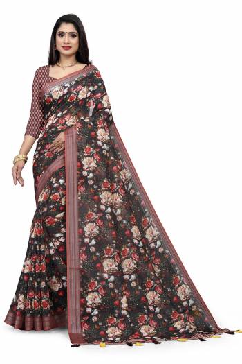 Looking This Disigner Saree Are Fine Saree Paired With Blouse.This Saree Are Linen And Blouse Are Silk Blend Fabric With Wevon Jari Border With Designer Digital Printed. Buy This Pretty Saree Now.