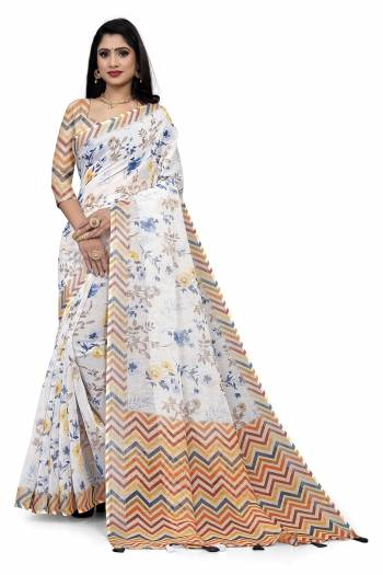 Looking This Disigner Saree Are Fine Saree Paired With Blouse.This Saree Are Linen And Blouse Are Silk Blend Fabric With Wevon Jari Border With Designer Digital Printed. Buy This Pretty Saree Now.