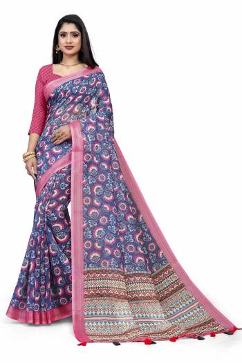 Looking This Disigner Saree Are Fine Saree Paired With Blouse.This Saree Are Linen And Blouse Are Silk Blend Fabric With Wevon Jari Border With Designer Digital Printed. Buy This Pretty Saree Now.