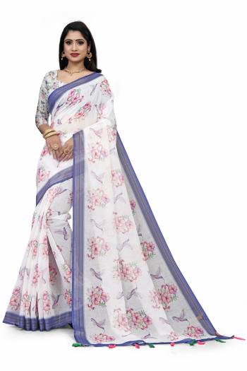 Looking This Disigner Saree Are Fine Saree Paired With Blouse.This Saree Are Linen And Blouse Are Silk Blend Fabric With Wevon Jari Border With Designer Digital Printed. Buy This Pretty Saree Now.