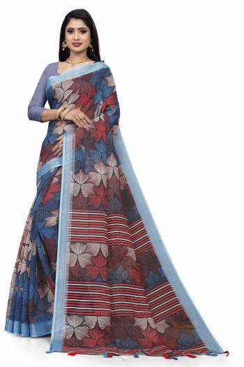 Looking This Disigner Saree Are Fine Saree Paired With Blouse.This Saree Are Linen And Blouse Are Silk Blend Fabric With Wevon Jari Border With Designer Digital Printed. Buy This Pretty Saree Now.