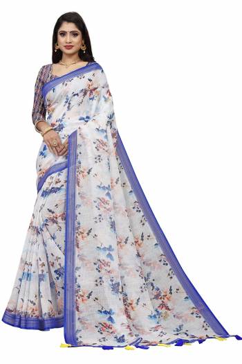 Looking This Disigner Saree Are Fine Saree Paired With Blouse.This Saree Are Linen And Blouse Are Silk Blend Fabric With Wevon Jari Border With Designer Digital Printed. Buy This Pretty Saree Now.