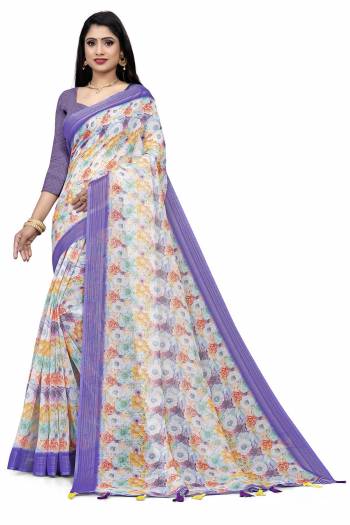 Looking This Disigner Saree Are Fine Saree Paired With Blouse.This Saree Are Linen And Blouse Are Silk Blend Fabric With Wevon Jari Border With Designer Digital Printed. Buy This Pretty Saree Now.