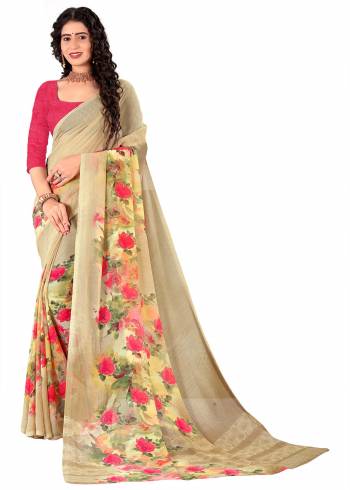 Garb This Saree Paired With Contrasted Blouse.This Saree And Blouse Are Georgette Based Fabric With Designer Printed. Buy This Pretty Saree Now.