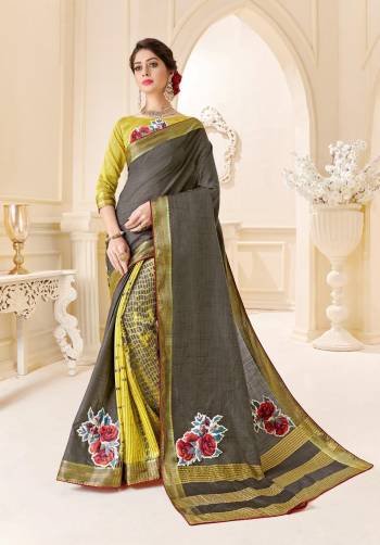 Attractive This Designer Half Half Saree Are Fine Color Paired With Blouse.This Saree And Blouse Are Tassar Silk Based Fabric With Wevon Designer With C buri And Butta Printed. Buy This Pretty Saree Now.