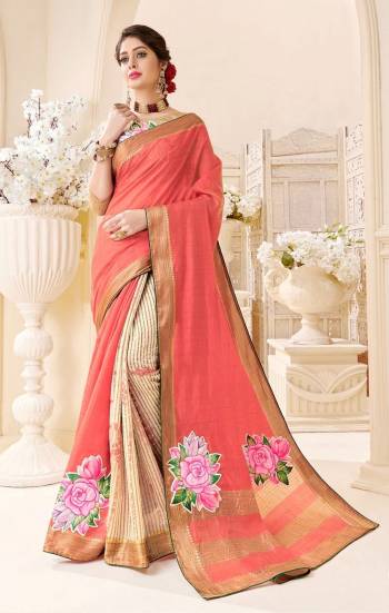 Attractive This Designer Half Half Saree Are Fine Color Paired With Blouse.This Saree And Blouse Are Tassar Silk Based Fabric With Wevon Designer With C buri And Butta Printed. Buy This Pretty Saree Now.