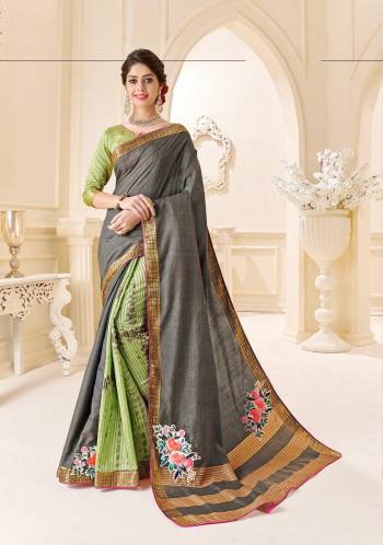 Attrective This Designer Half Half Saree Are Fine Color Paired With Blouse.This Saree And Blouse Are Tassar Silk Based Fabric With Wevon Designer With C buri And Butta Printed. Buy This Pretty Saree Now.