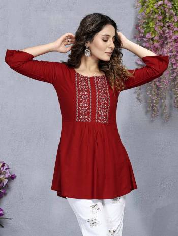 Ready To Wear Short Top in Beautifull Color. This Short Top Are Rayon Fabricated Beautified With Designer Cotton Thread Embroidery Work. It Is Light In Weight And Easy To Carry All Day Long. 