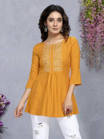 Ready To Wear Short Top in Beautifull Color. This Short Top Are Rayon Fabricated Beautified With Designer Cotton Thread Embroidery Work. It Is Light In Weight And Easy To Carry All Day Long. 