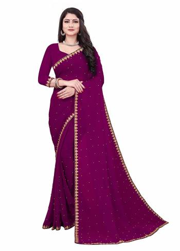 Grab This Designer Partywear Saree Are Pretty Color Paired With Lovely Blouse.This Saree Are Vichitra Silk And Blouse Are Benglori Silk Based Fabric With Designer Embroidery Lace Border With Moti Work. Buy This Pretty Saree Now.