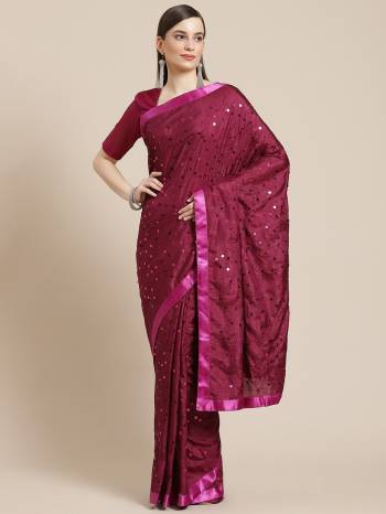 Designer Partywear Saree Are Beautifull Dark Color Saree Paired With Pretty Blouse.This Saree Are Vichitra Silk And Blouse Are Banglori Silk Based Fabric With Heavy Designer 9 M.M.Sequance Embroidery Work. Buy This Pretty Saree Now.