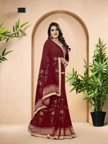 Grab This Designer Printed Saree Are Beautifull Color Paired With Pretty Blouse.This Saree And Blouse Are Georgette Based Fabric With Designer Printed With Lace Border And Piping. Buy This Pretty Saree Now.