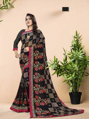 Grab This Designer Printed Saree Are Beautifull Color Paired With Pretty Blouse.This Saree And Blouse Are Georgette Based Fabric With Designer Printed With Lace Border And Piping. Buy This Pretty Saree Now.