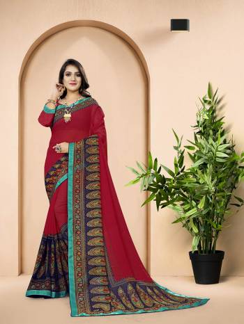 Grab This Designer Printed Saree Are Beautifull Color Paired With Pretty Blouse.This Saree And Blouse Are Georgette Based Fabric With Designer Printed With Lace Border And Piping. Buy This Pretty Saree Now.