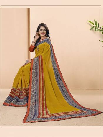 Grab This Designer Printed Saree Are Beautifull Color Paired With Pretty Blouse.This Saree And Blouse Are Georgette Based Fabric With Designer Printed With Lace Border And Piping. Buy This Pretty Saree Now.