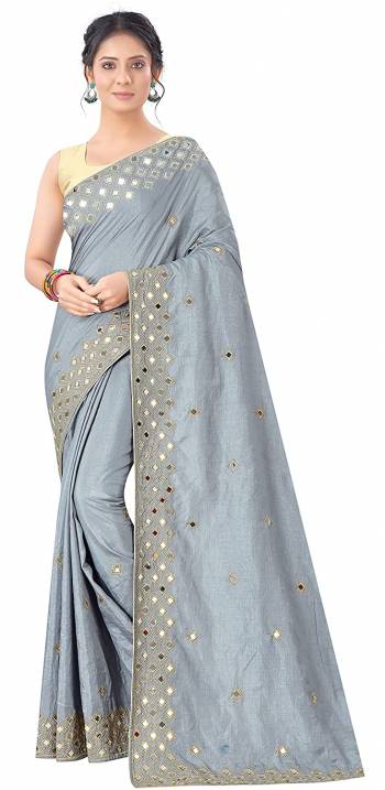 Designer Partywear Pretty Color Saree Paired With Lovely Blouse.This Saree is Vichitra Silk And Blouse is Art Silk Based Fabric With Heavy Designer Mirror With Jari Embroidery Work. Buy This Pretty Saree Now.