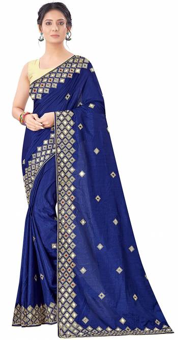 Designer Partywear Pretty Color Saree Paired With Lovely Blouse.This Saree is Vichitra Silk And Blouse is Art Silk Based Fabric With Heavy Designer Mirror With Jari Embroidery Work. Buy This Pretty Saree Now.