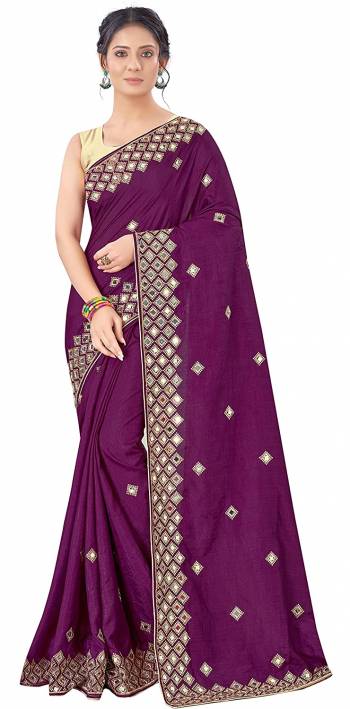 Designer Partywear Pretty Color Saree Paired With Lovely Blouse.This Saree is Vichitra Silk And Blouse is Art Silk Based Fabric With Heavy Designer Mirror With Jari Embroidery Work. Buy This Pretty Saree Now.