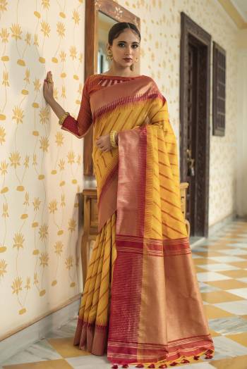 Grab This Designer Partywear Saree Are Beautifull Color Paired With Pretty Blouse.This Saree And Blouse Are South Silk Based Fabric With Heavy Wevon Designer Ikkat Pallu. Buy This Pretty Saree Now.