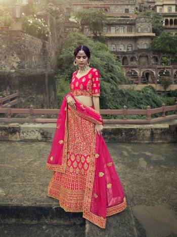 Look Attractive In This Designer Heavy Lehenga Choli In Ptrtty Color Paired?With Lovely Blouse And Dupatta. This Blouse And Lehenga Are Fabricated On Satin Paired With Soft Net Fabricated Dupatta. It Has Heavy Designer Glitter Dori,Jari With Thread Embroidery And Stone Work.Buy Now.