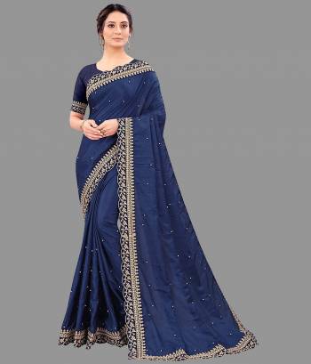 Looking Beautifull In This Designer Saree Are Pretty Color Paired With Designer Blouse.This Saree Are Vichitra Silk And Blouse Are Benglori Silk Based Fabric With Designer Embroidery Cut Work Lace Border With Moti Work. Buy This Pretty Saree Now.