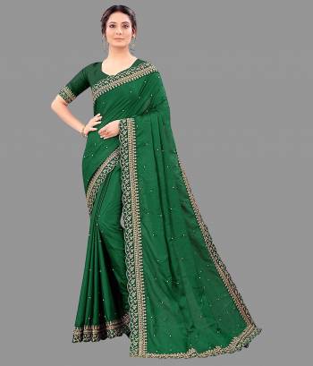 Looking Beautifull In This Designer Saree Are Pretty Color Paired With Designer Blouse.This Saree Are Vichitra Silk And Blouse Are Benglori Silk Based Fabric With Designer Embroidery Cut Work Lace Border With Moti Work. Buy This Pretty Saree Now.