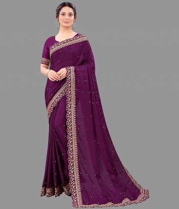 Looking Beautifull In This Designer Saree Are Pretty Color Paired With Designer Blouse.This Saree Are Vichitra Silk And Blouse Are Benglori Silk Based Fabric With Designer Embroidery Cut Work Lace Border With Moti Work. Buy This Pretty Saree Now.