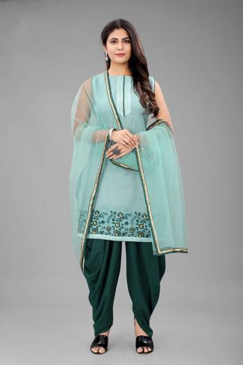 Grab These Stitched Dhoti Salwar With Semi Stitched Suit In Lovely Color.Its Pretty Heavy Designer Sequance,Jari Embroidery With Swarovski Work Top Is Organza Based Paired With Crepe Bottom And Net Fabricated Dupatta Which Gives An Attractive To The Suit.