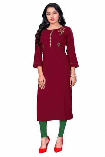 Looking Attractive This Ready To Wear Collection.These Kurti Are Rayon Fabricated Beautified With Designer Embroidery Work. It Is Light In Weight And Easy To Carry All Day Long. 