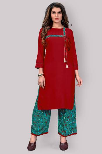 New Shade Is Here To Add Into Your Wardrobe With This Readymade Kurti And Plazzo?In Pretty Colored Fabricated On Rayon. Its Fabric Is Soft Towards Skin And Ensures Superb Comfort All Day Lon