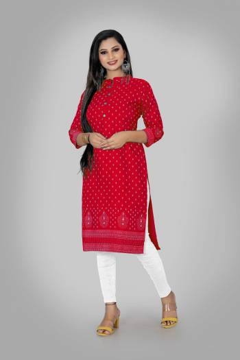 Grab This Pretty Colored Kurti Fabricated On Ruby Cotton Blend. This Readymade Kurti Is?Beautified With Designer Block Printed and Also it is Available In all Regular Sizes