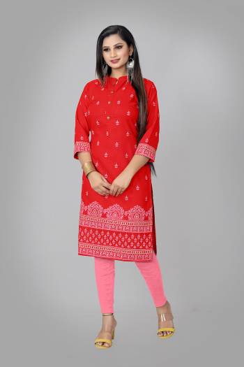 Grab This Pretty Colored Kurti Fabricated On Ruby Cotton Blend. This Readymade Kurti Is?Beautified With Designer Block Printed and Also it is Available In all Regular Sizes