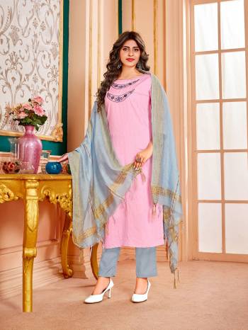 You Will Definitely Earn Lots Of Compliments Wearing This Lovely Readymade Designer Suit In Pretty Color. Its Top Is Fabricated On Handloom Cotton paired With Cotton Bottom And Cotton Fabricated Dupatta