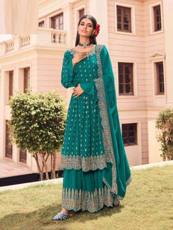 Grab These Designer Semi Stiched Plazzo Suit In Rama Color Its Top Bottom And Duptta Its Fabricated On Faux Georgette Based And Beautified With Heavy Designer Embroidery Work.