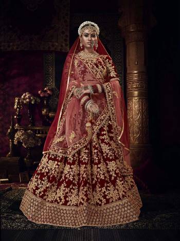 Look Beautifull In This Heavy Designer Semi Stiched Lehenga In Maroon Color. It Is Fabricated On Velvet Blouse And Lehenga WithNet Dupatta. Beautified With All Over Heavy Cording,Sequance Embroidery,Stone Work.