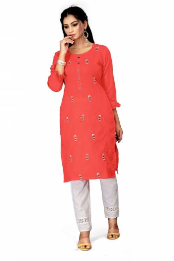 Comfort Is The First Priority When You Go To Your Work Place. So Keeping Your Comfort In Mind This Kurti Is Designed As A Uniform For Your Work Place. This Kurti Is Fabricated On Ruby Cotton blend Beautified With Embroidery Which Is Also Light In Weight And Easy To Carry All Day Long?