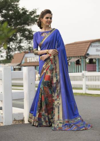 Here Is A Beautiful Digital Print Art Silk Fabricated Saree And Blouse.This Saree And Blouse Are Beautified With Digital Printed,Cut Patch, Border,Piping.Buy This Pretty Saree Now