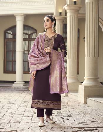 You Will Definitely Earn Lots Of Compliments Wearing This Designer Suits.This Suit Fabricated On Satin Georgette Beautified With Embroidery Work,Wevon Meenakari Dupatta.