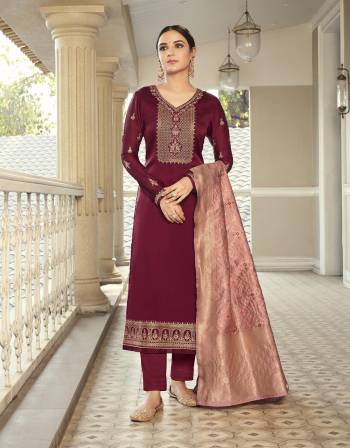 You Will Definitely Earn Lots Of Compliments Wearing This Designer Suits.This Suit Fabricated On Satin Georgette Beautified With Embroidery Work,Wevon Meenakari Dupatta.