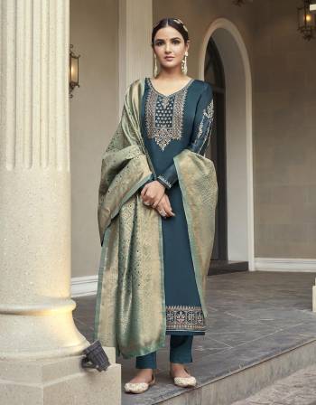 You Will Definitely Earn Lots Of Compliments Wearing This Designer Suits.This Suit Fabricated On Satin Georgette Beautified With Embroidery Work,Wevon Meenakari Dupatta.