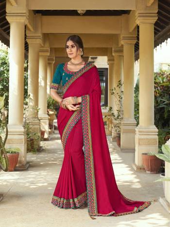 Enhance Your Personality In This Lovely Colored Saree This Saree And Blouse Are Vichitra Silk Based Fabric With Heavy Jari,Resham Embroidery Work,Tassles . Buy This Pretty Saree Now