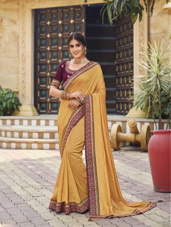 Enhance Your Personality In This Lovely Colored Saree This Saree And Blouse Are Vichitra Silk Based Fabric With Heavy Jari,Resham Embroidery Work,Tassles . Buy This Pretty Saree Now