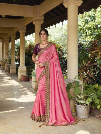 Enhance Your Personality In This Lovely Colored Saree This Saree And Blouse Are Vichitra Silk Based Fabric With Heavy Jari,Resham Embroidery Work,Tassles . Buy This Pretty Saree Now