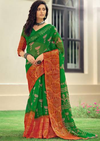 Grab These Pretty Colored Saree Fabricated On Handloom Cotton Saree And Blouse Beautified With Wevon,Designer Printed.