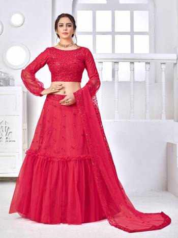 Look Attractive In This Designer Heavy Lehenga Choli In Pretty Color Paired With Lovely Blouse And Dupatta.Its Lehenga Is Net Based Fabric.Beautified With Heavy Thread,Sequance Embroidery Work.